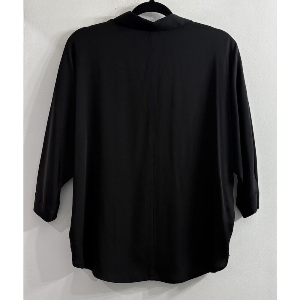Theory Women's Black Medium Silk Blend Hidden Button Up Minimalist 3/4 Sleeve‎ - Picture 2 of 10